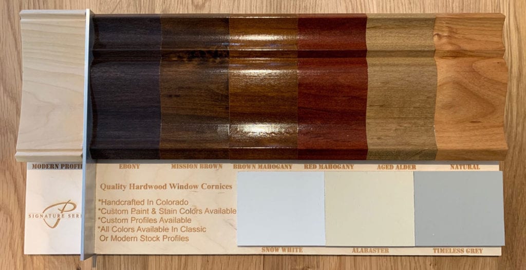Custom Wood Cornice Samples | Peak Window Coverings