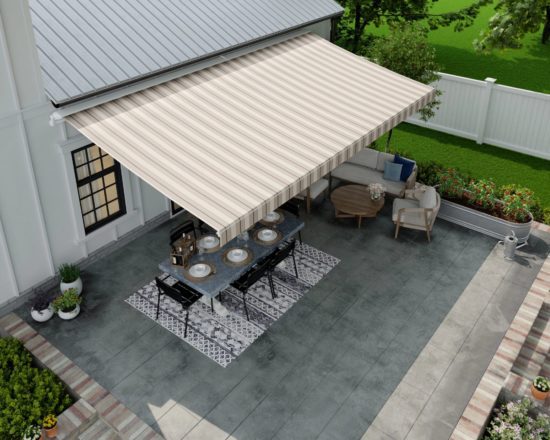 SunSetter-SemiMotor-PerfAcrylic-VillaStripe-V2 SunSetter Awning - Platinum Motorized | Peak Window Coverings